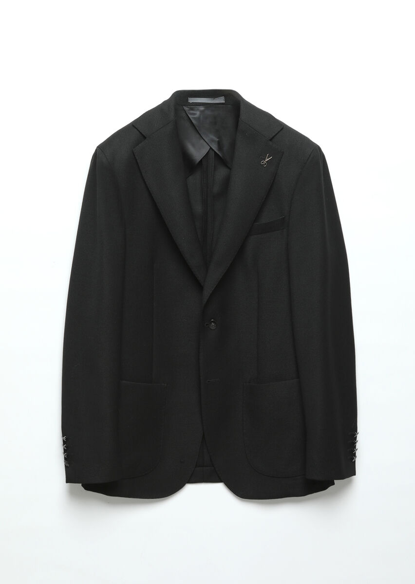 Black Plain Comfort Fit 100% Wool Jacket - 6