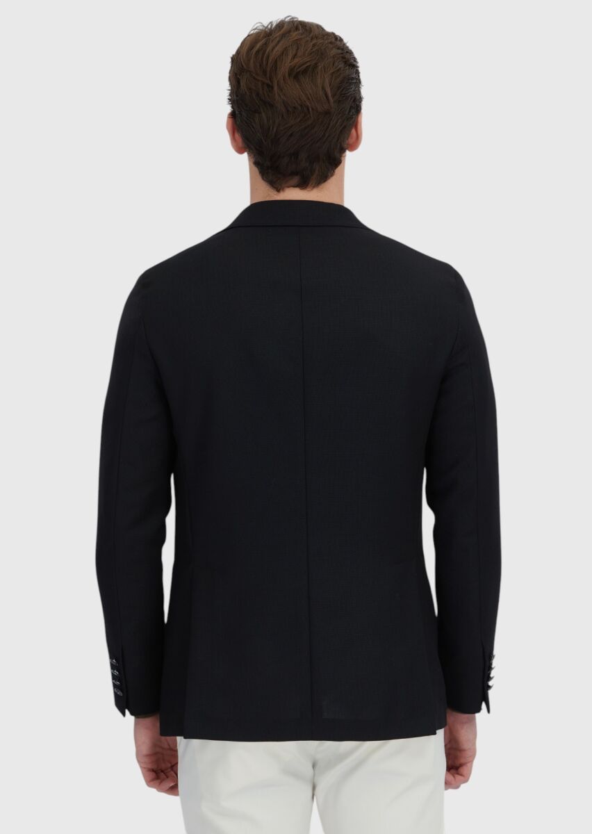 Black Plain Comfort Fit 100% Wool Jacket - 6