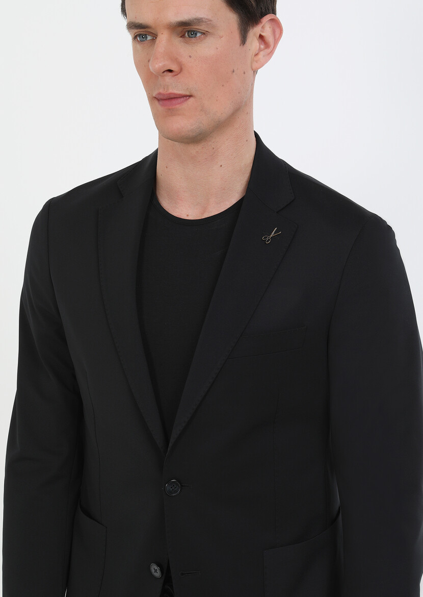 Black Plain Comfort Fit Suit - 3