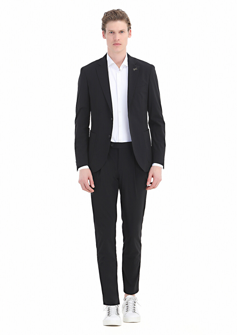 Black Plain Comfort Fit Suit - 1