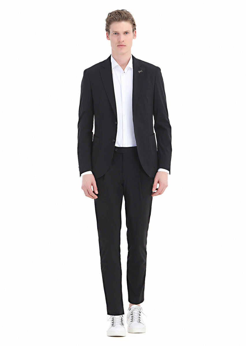 Black Plain Comfort Fit Suit - 1