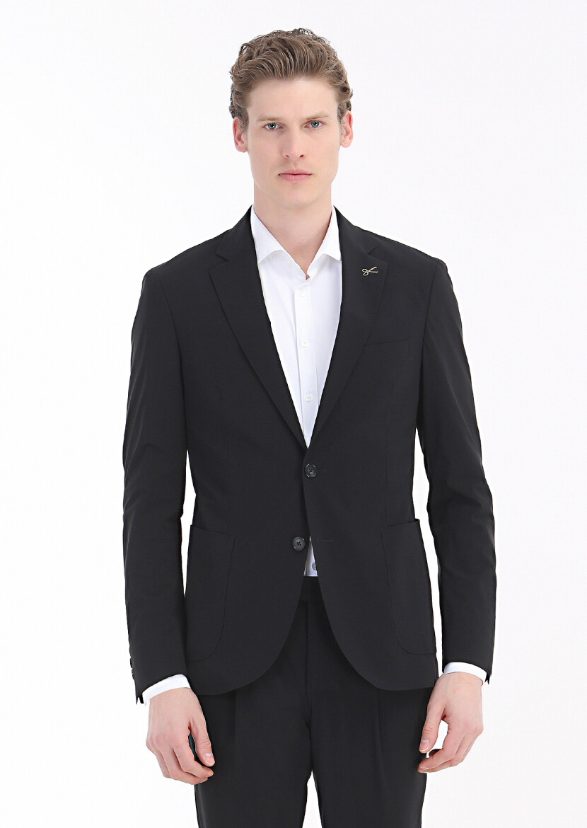 Black Plain Comfort Fit Suit - 2