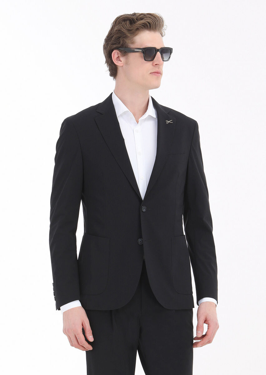 Black Plain Comfort Fit Suit - 5