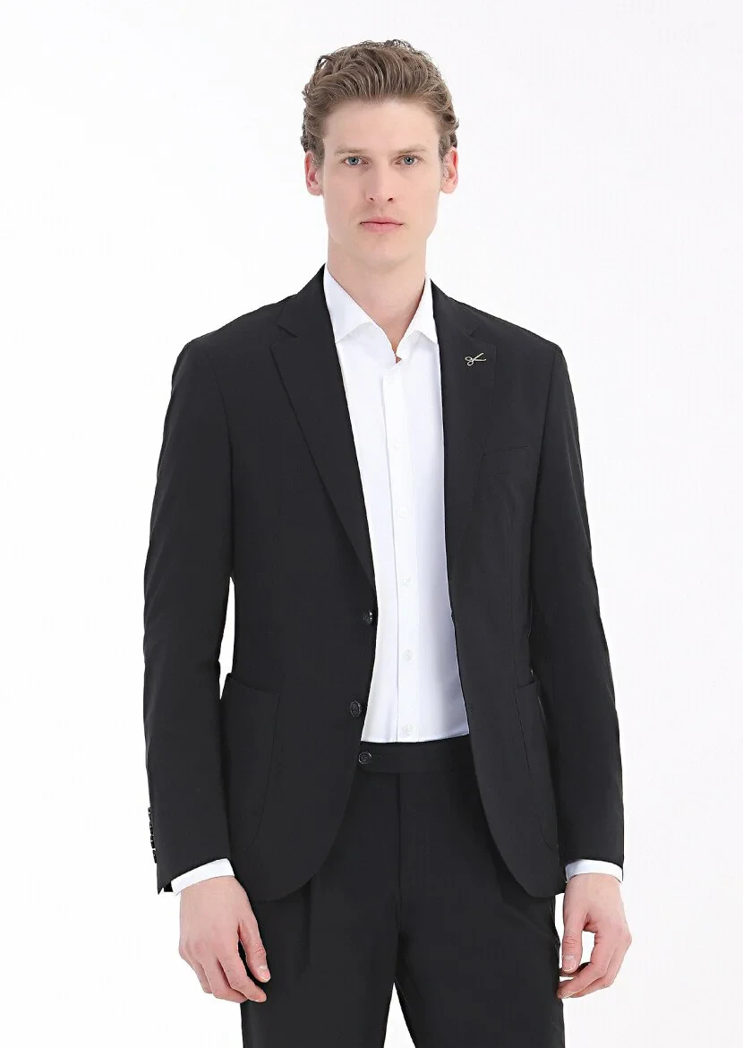 Black Plain Comfort Fit Suit - 3