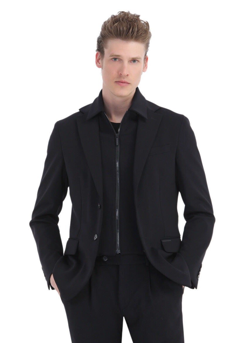 Black Plain Comfort Fit Suit - 3