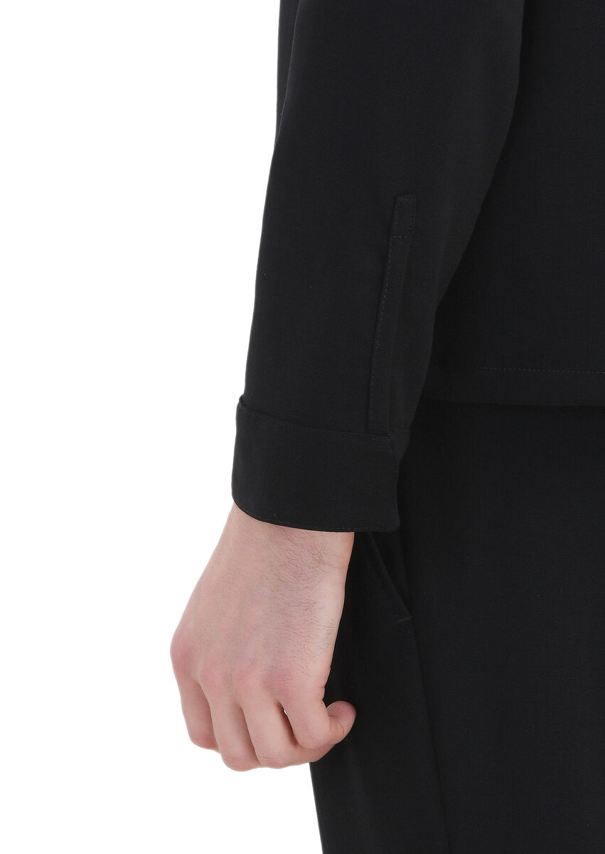 Black Plain Comfort Fit Wool Blended Suit - 7