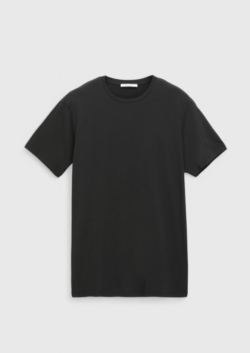 Black Plain Cotton Blended T-Shirt - 6