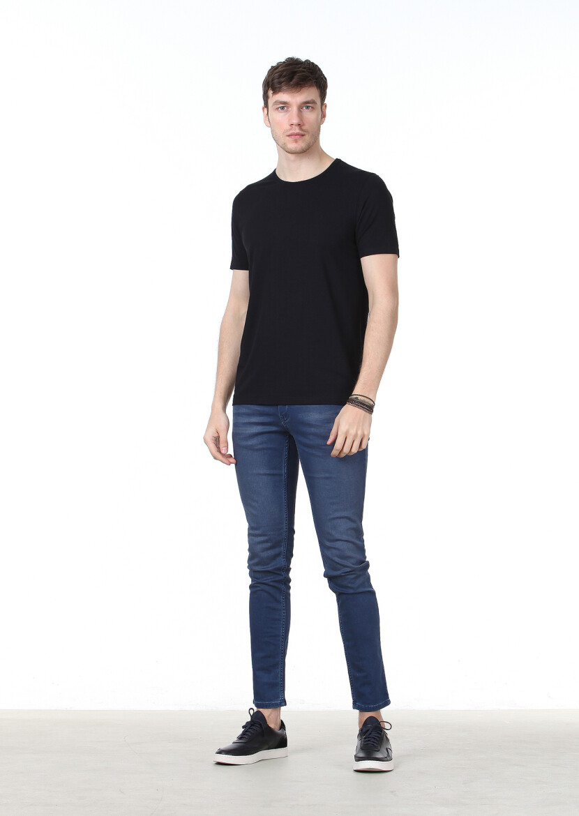 Black Plain Cotton Blended T-Shirt - 2