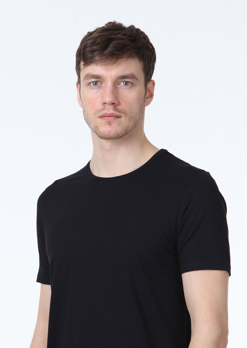 Black Plain Cotton Blended T-Shirt - 3