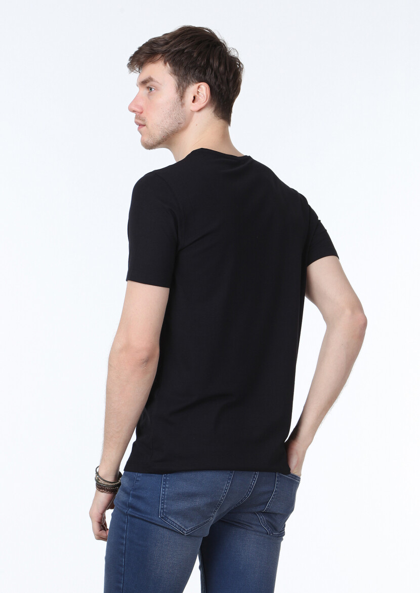 Black Plain Cotton Blended T-Shirt - 4