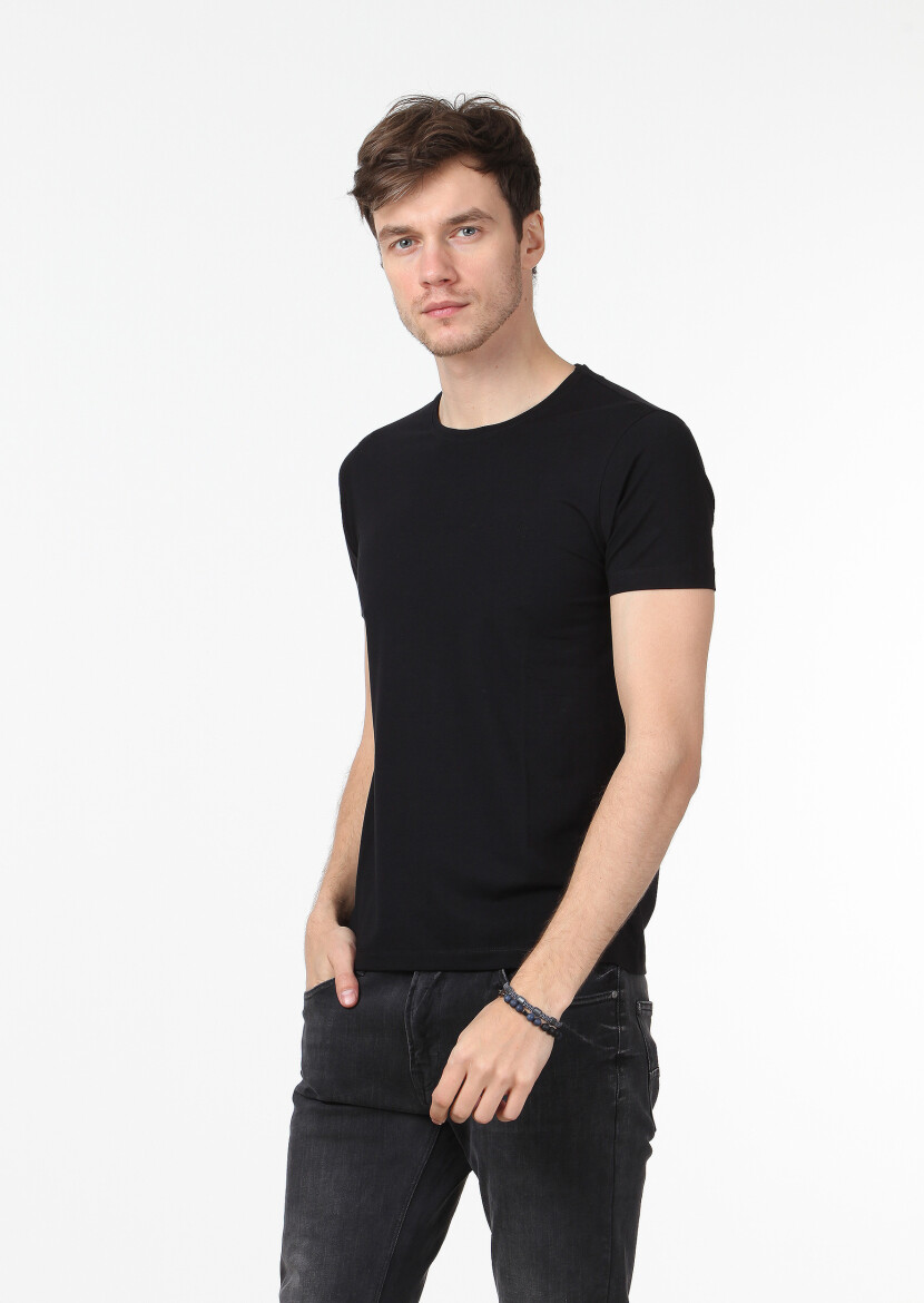 Black Plain Cotton Blended T-Shirt - 1