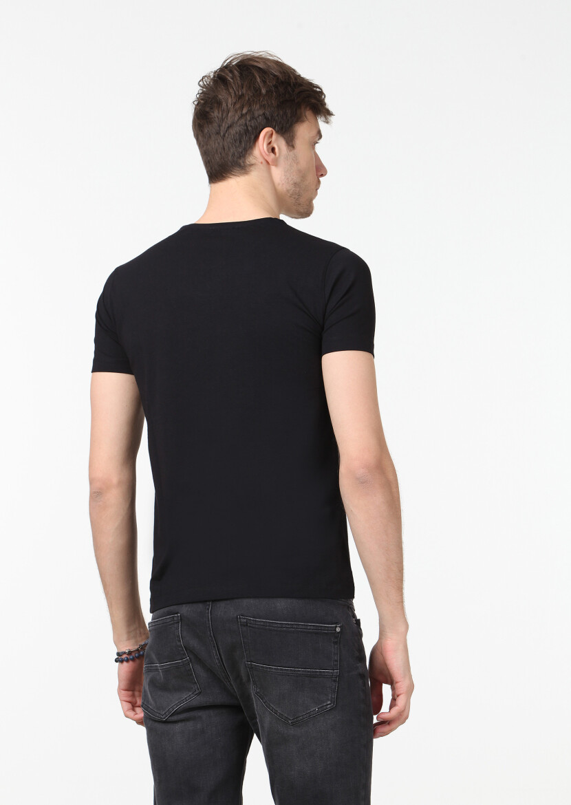 Black Plain Cotton Blended T-Shirt - 4