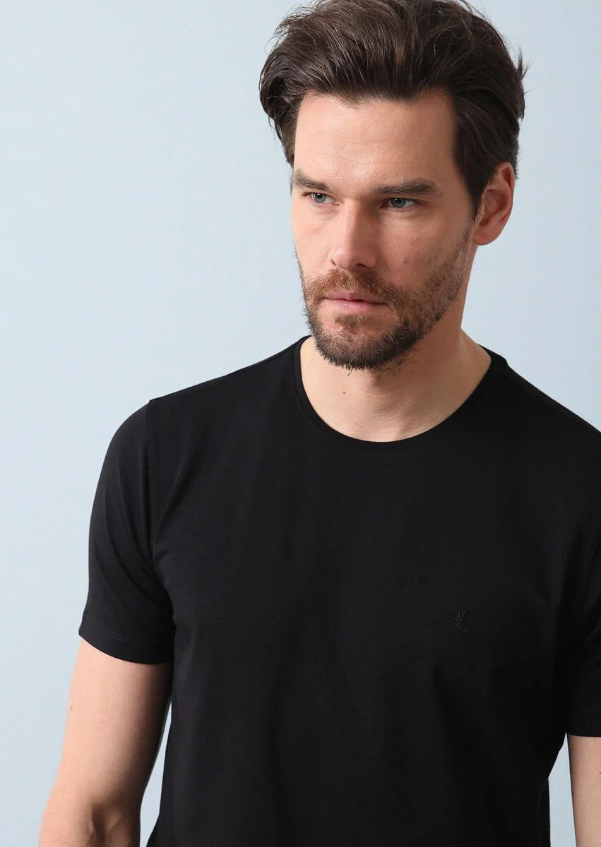 Black Plain Cotton Blended T-Shirt - 4