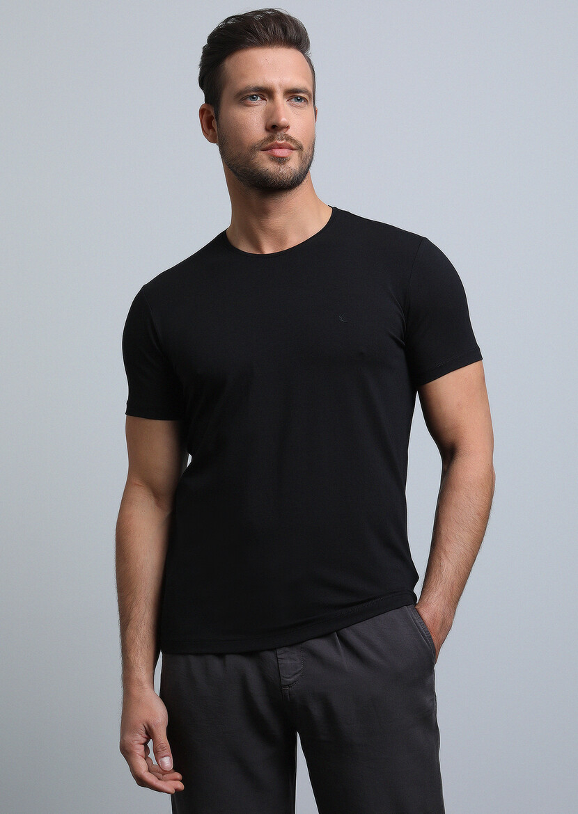 Black Plain Cotton Blended T-Shirt 