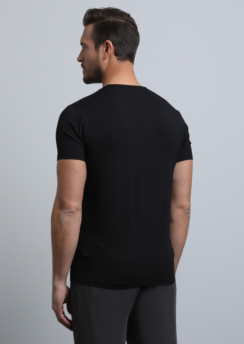 Black Plain Cotton Blended T-Shirt - 5