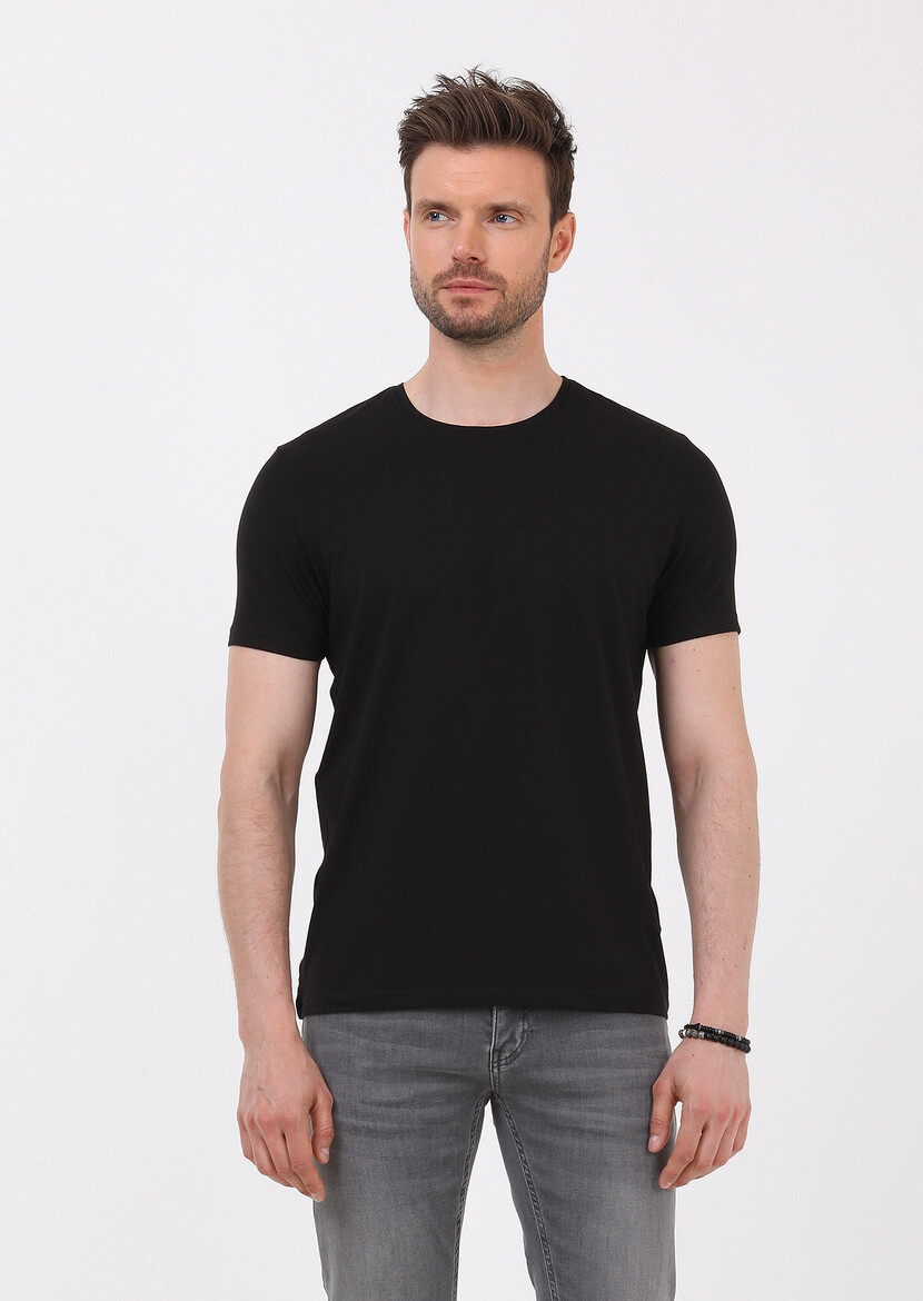 Black Plain Cotton Blended T-Shirt 