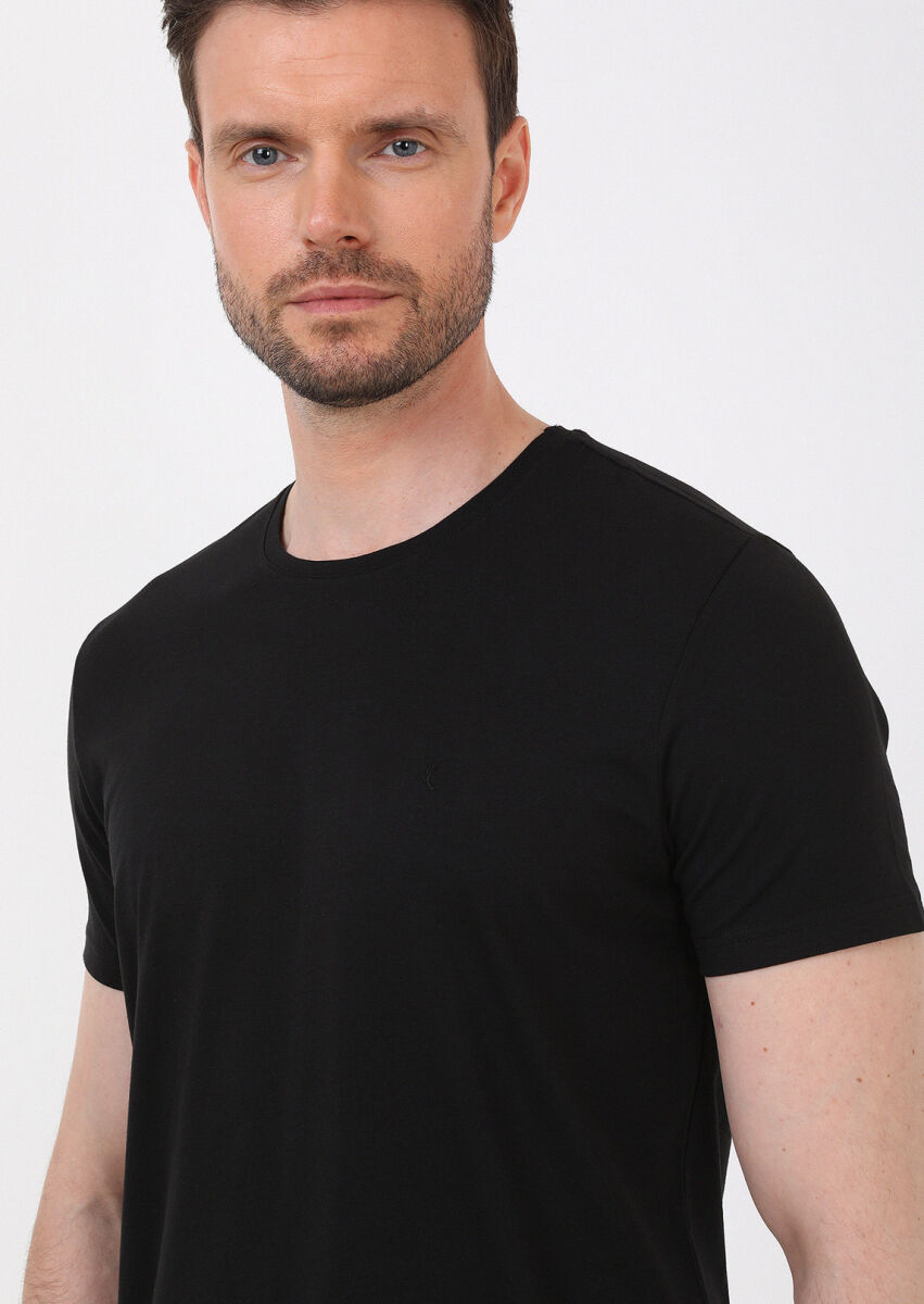 Black Plain Cotton Blended T-Shirt - 2