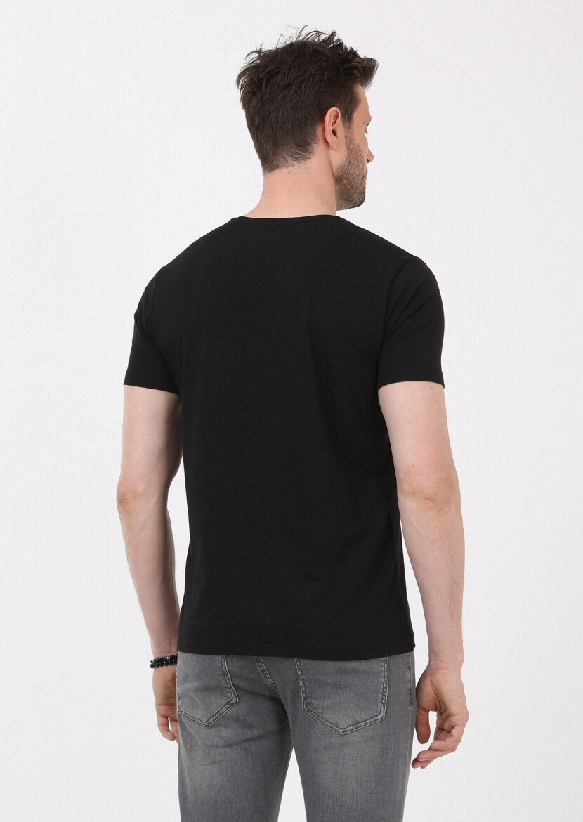 Black Plain Cotton Blended T-Shirt - 4