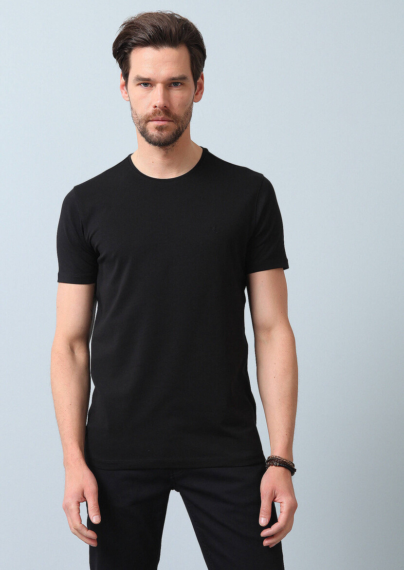 Black Plain Cotton Blended T-Shirt 