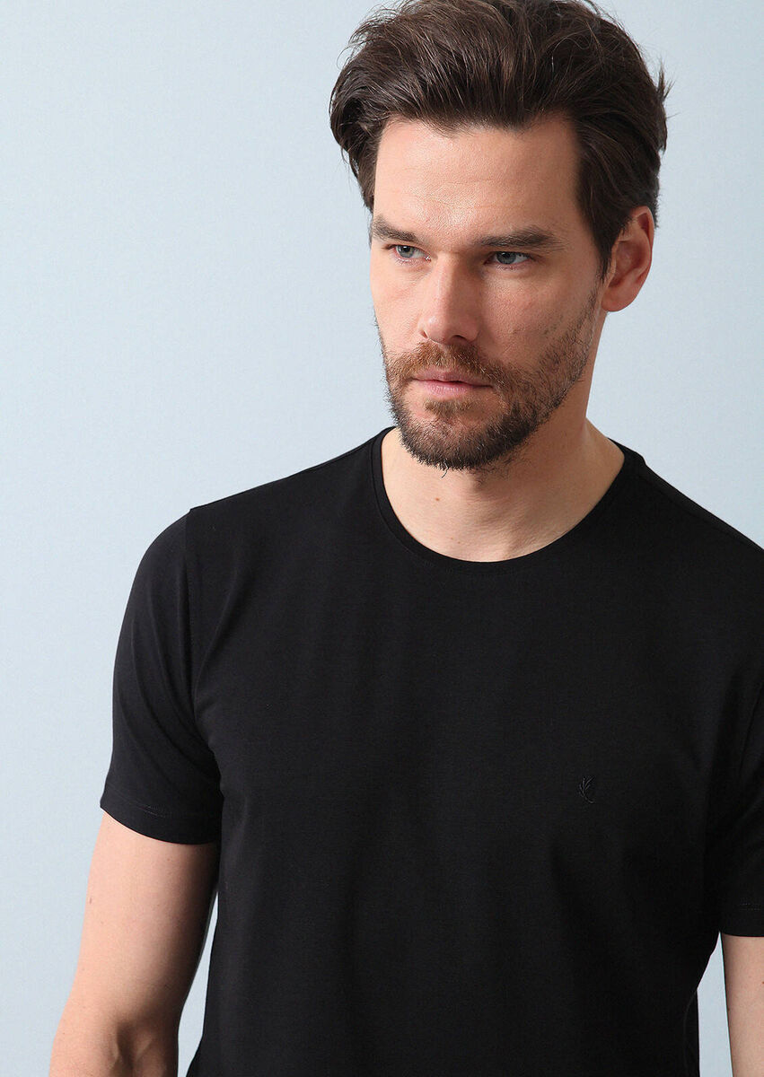 Black Plain Cotton Blended T-Shirt - 4