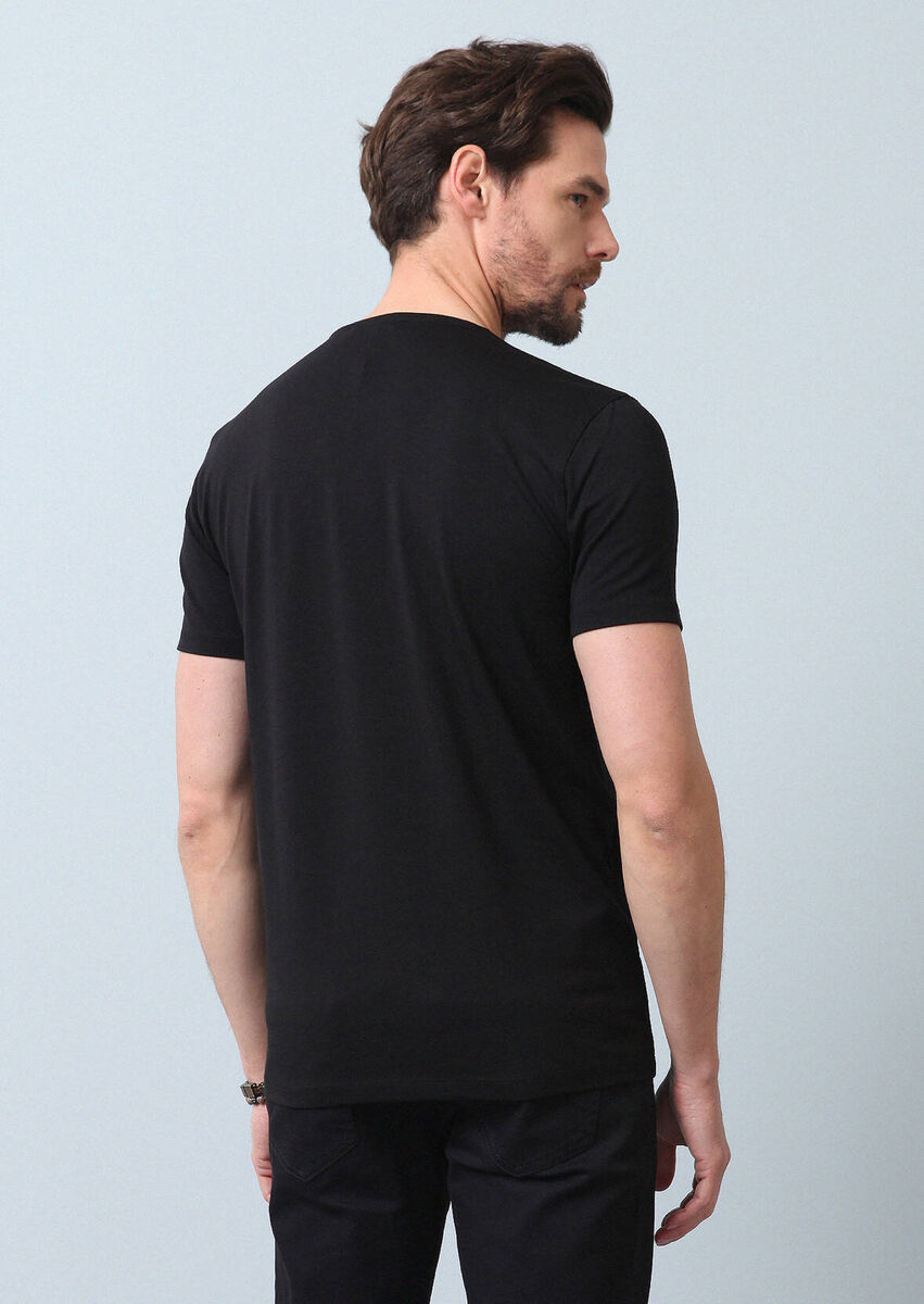 Black Plain Cotton Blended T-Shirt - 5