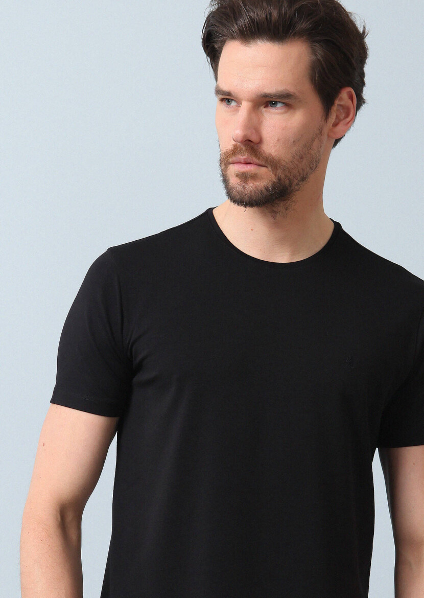 Black Plain Cotton Blended T-Shirt - 2