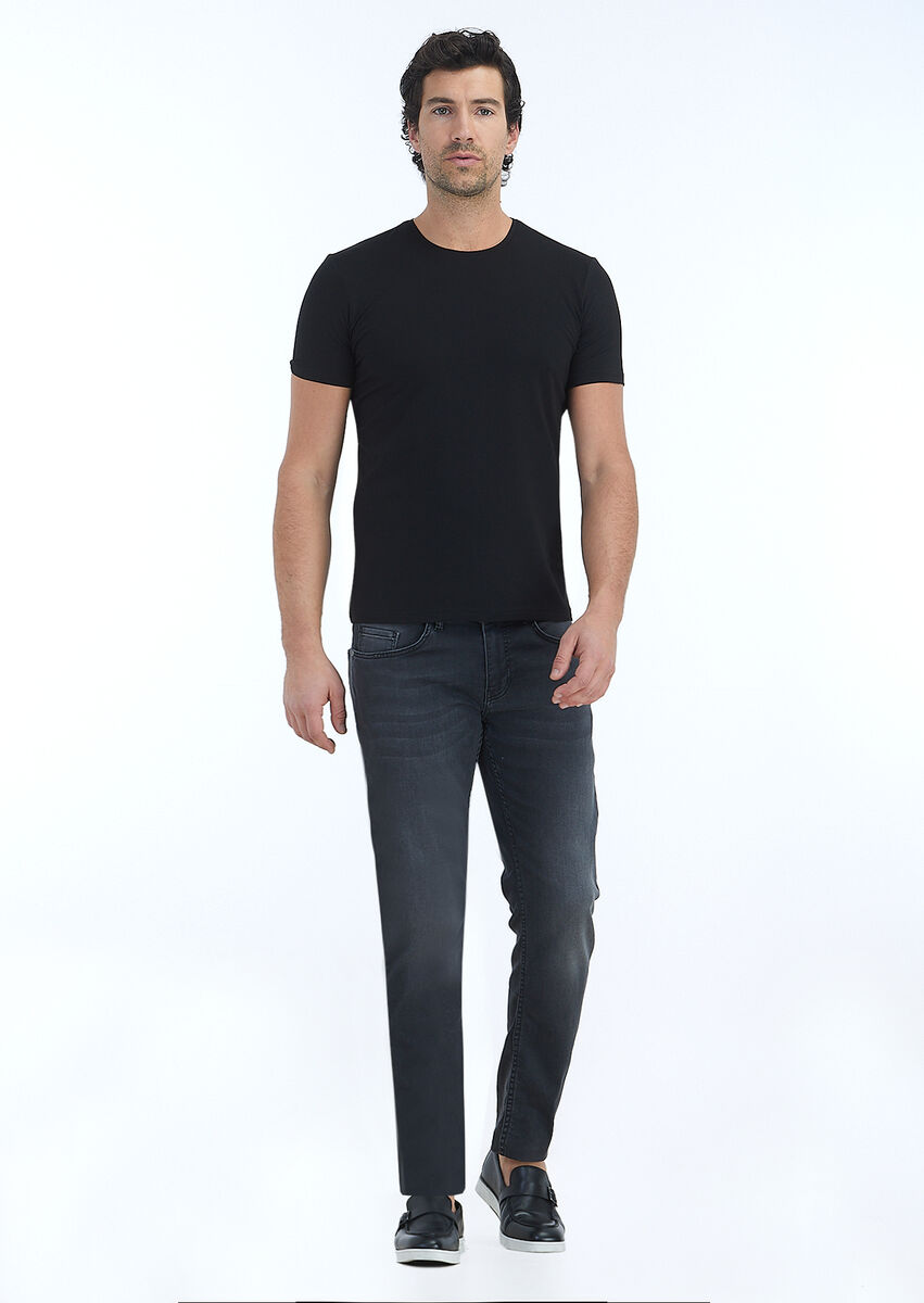 Black Plain Cotton Blended T-Shirt - 1