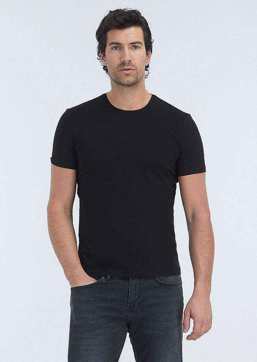 Black Plain Cotton Blended T-Shirt - 2