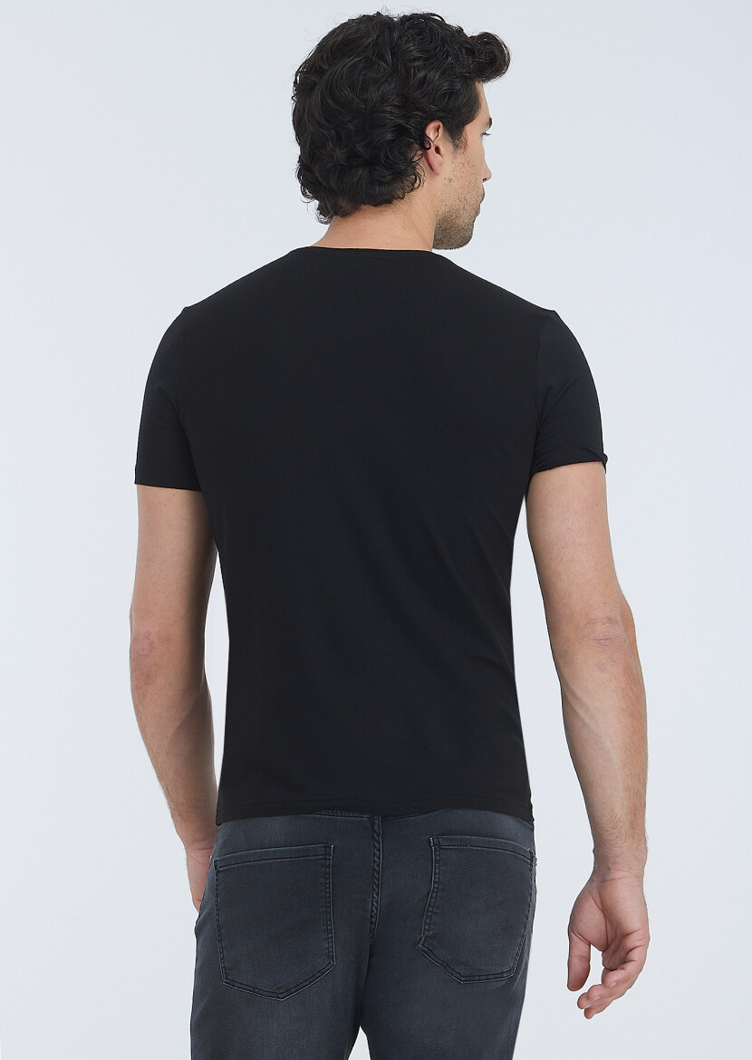 Black Plain Cotton Blended T-Shirt - 4