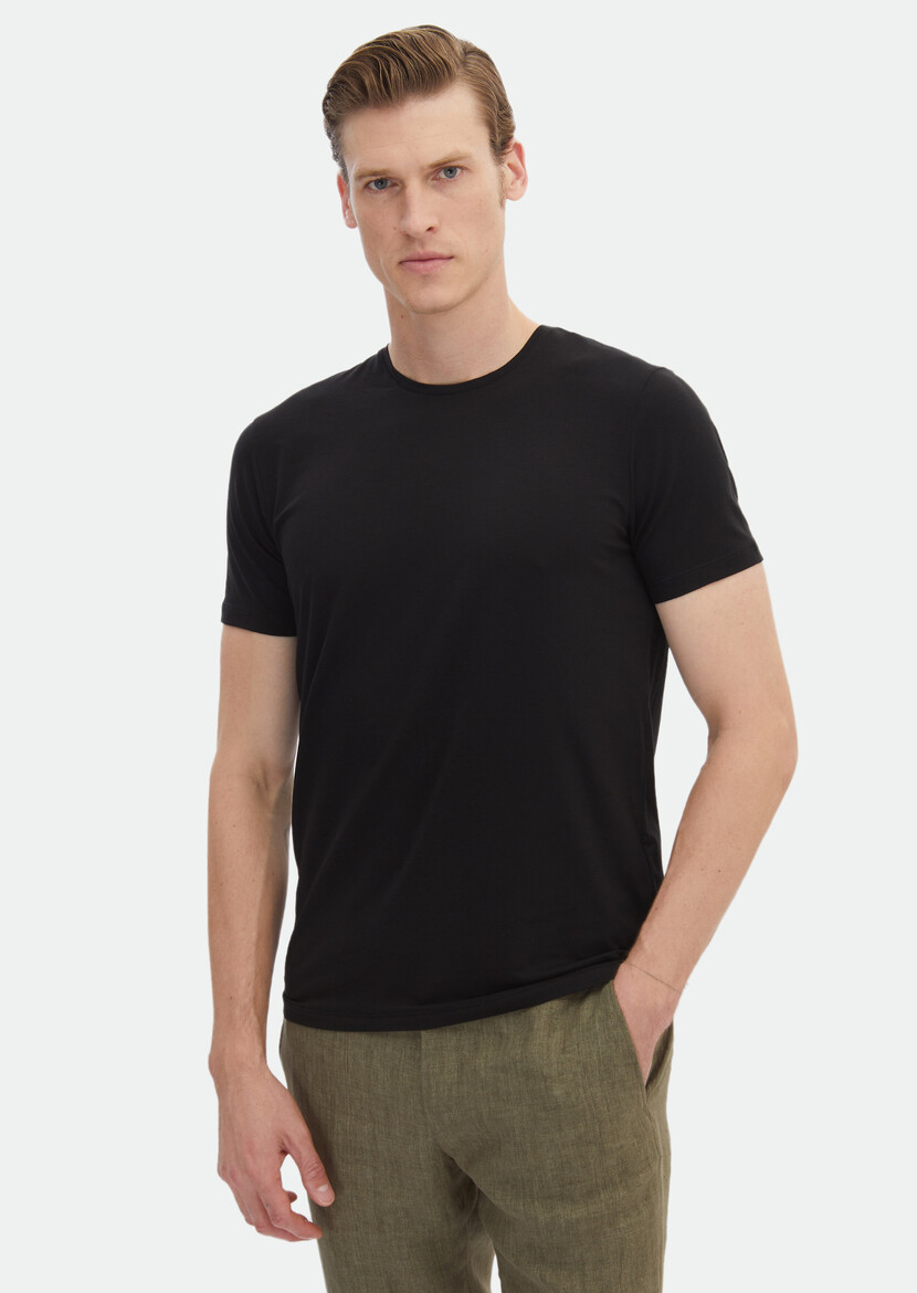 Black Plain Cotton Blended T-Shirt 