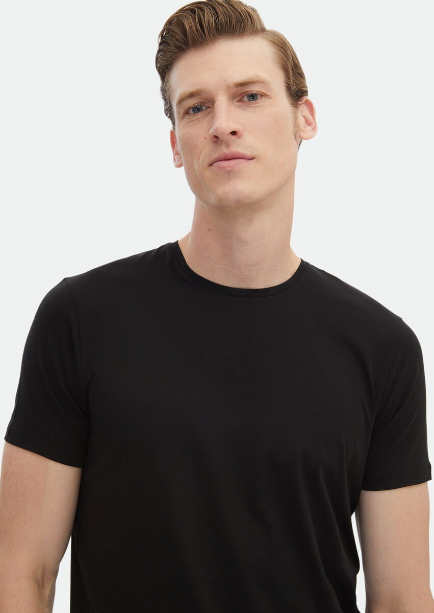 Black Plain Cotton Blended T-Shirt - 4