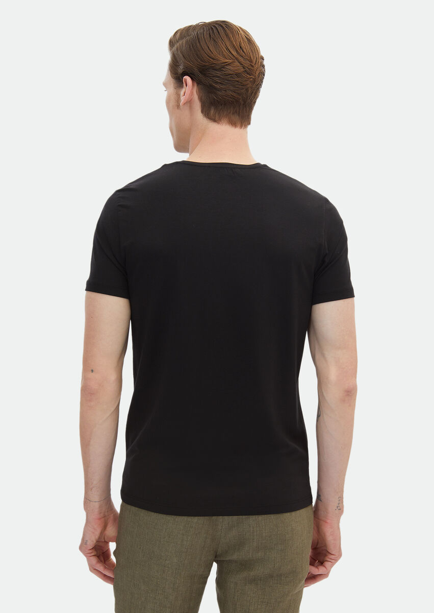 Black Plain Cotton Blended T-Shirt - 5