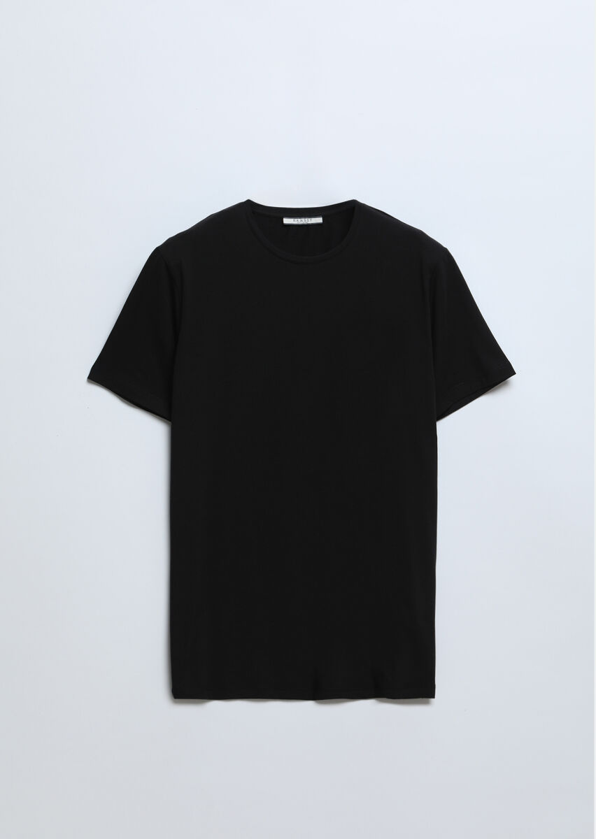 Black Plain Cotton Blended T-Shirt - 6