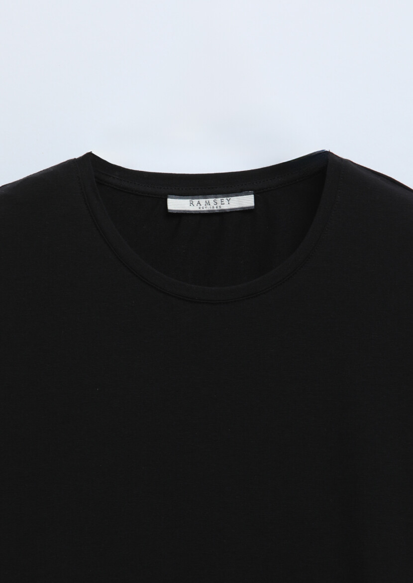 Black Plain Cotton Blended T-Shirt - 7