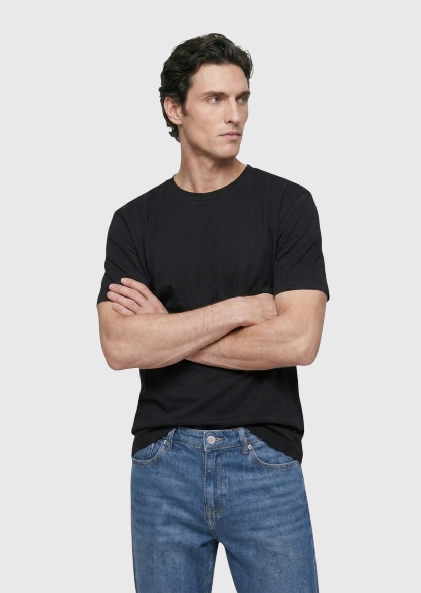 Black Plain Cotton Blended T-Shirt - RAMSEY