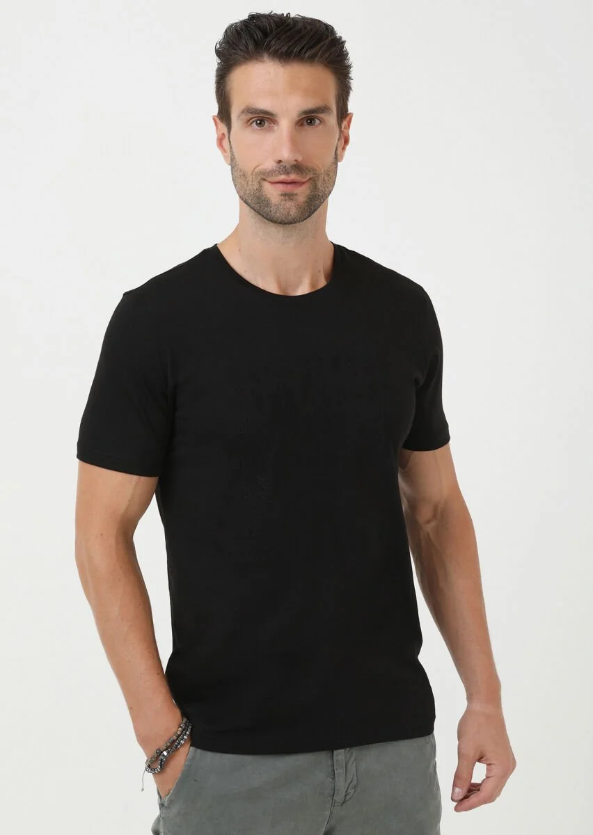 Black Plain Crew Neck 100% Cotton T-Shirt - 2