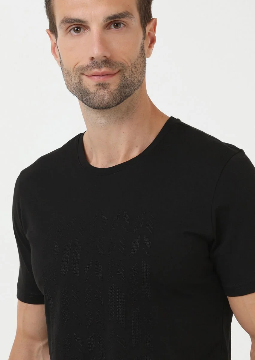 Black Plain Crew Neck 100% Cotton T-Shirt - 3