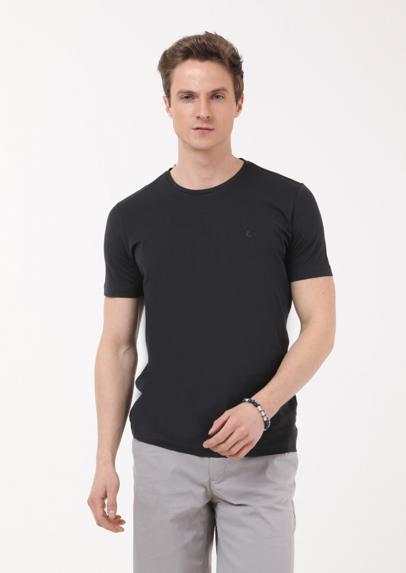 Black Plain Crew Neck 100% Cotton T-Shirt - 3