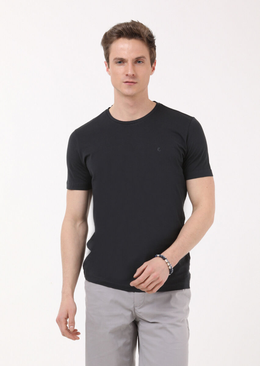 Black Plain Crew Neck 100% Cotton T-Shirt - 3