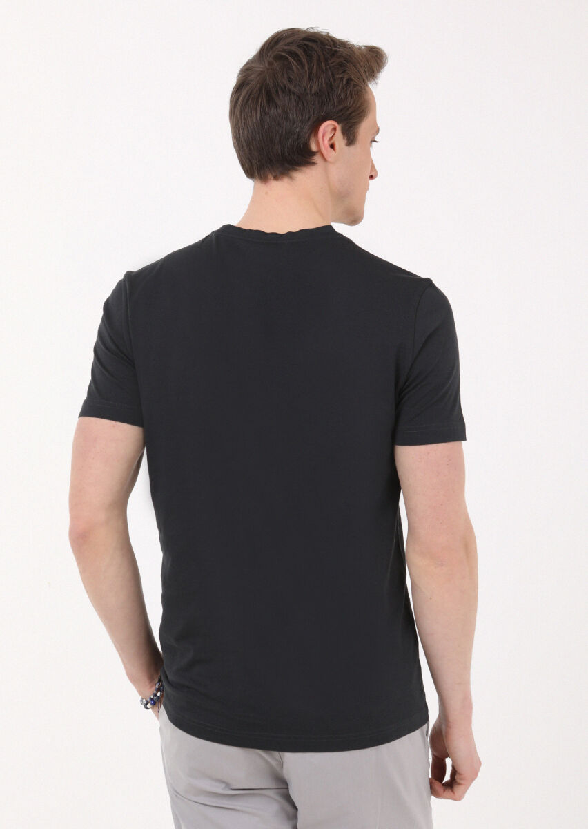 Black Plain Crew Neck 100% Cotton T-Shirt - 4
