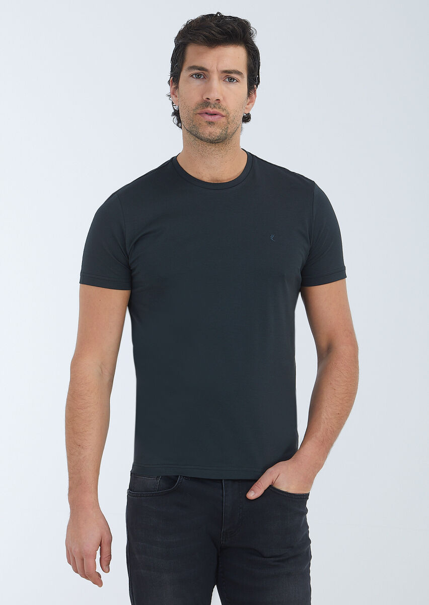 Black Plain Crew Neck 100% Cotton T-Shirt - 2