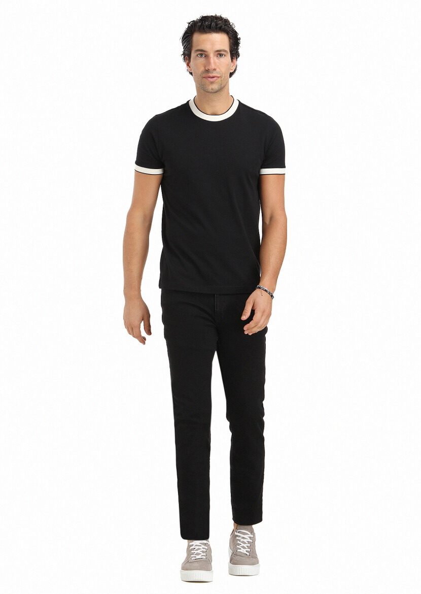 Black Plain Crew Neck 100% Cotton T-Shirt - 1