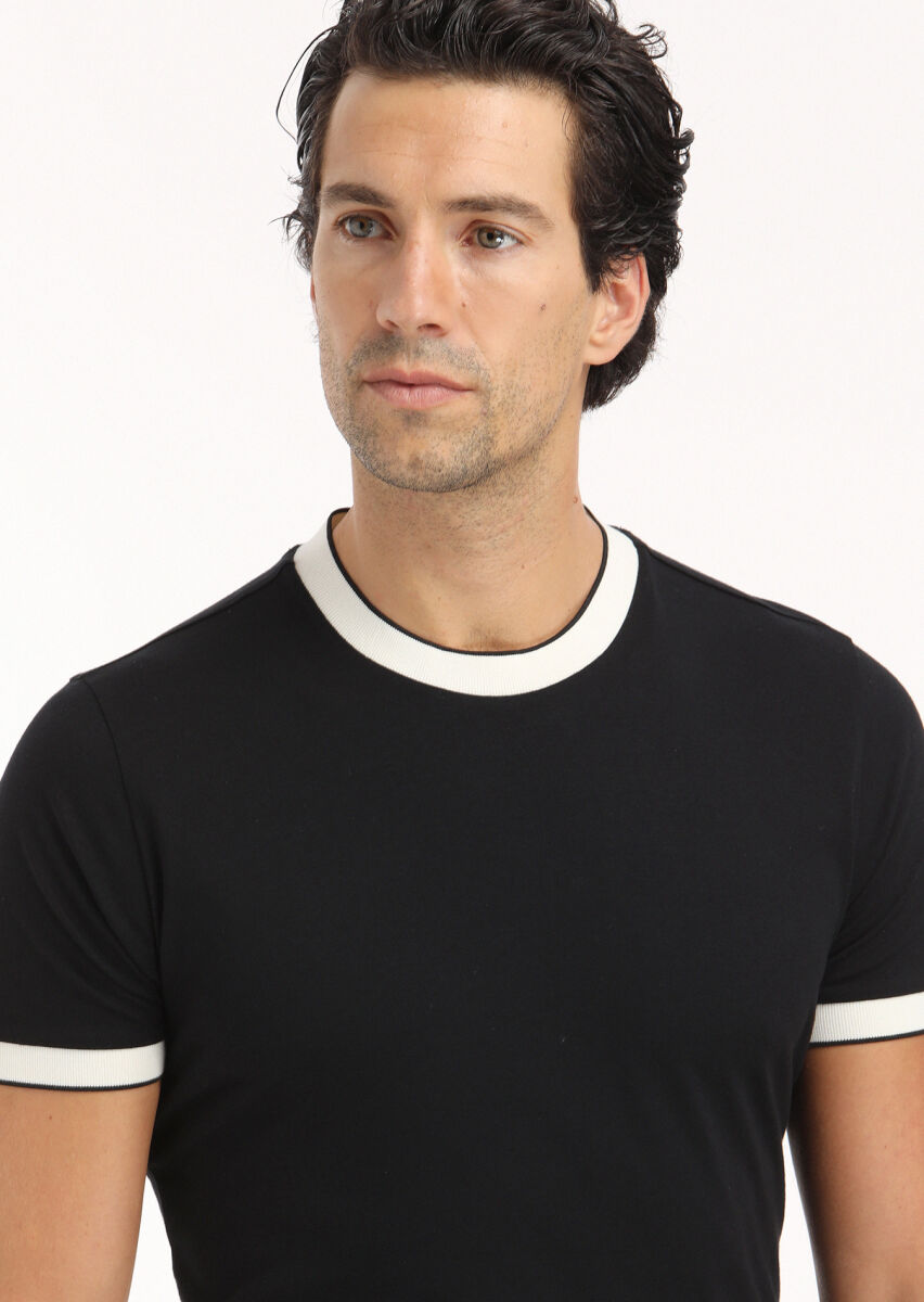 Black Plain Crew Neck 100% Cotton T-Shirt - 4