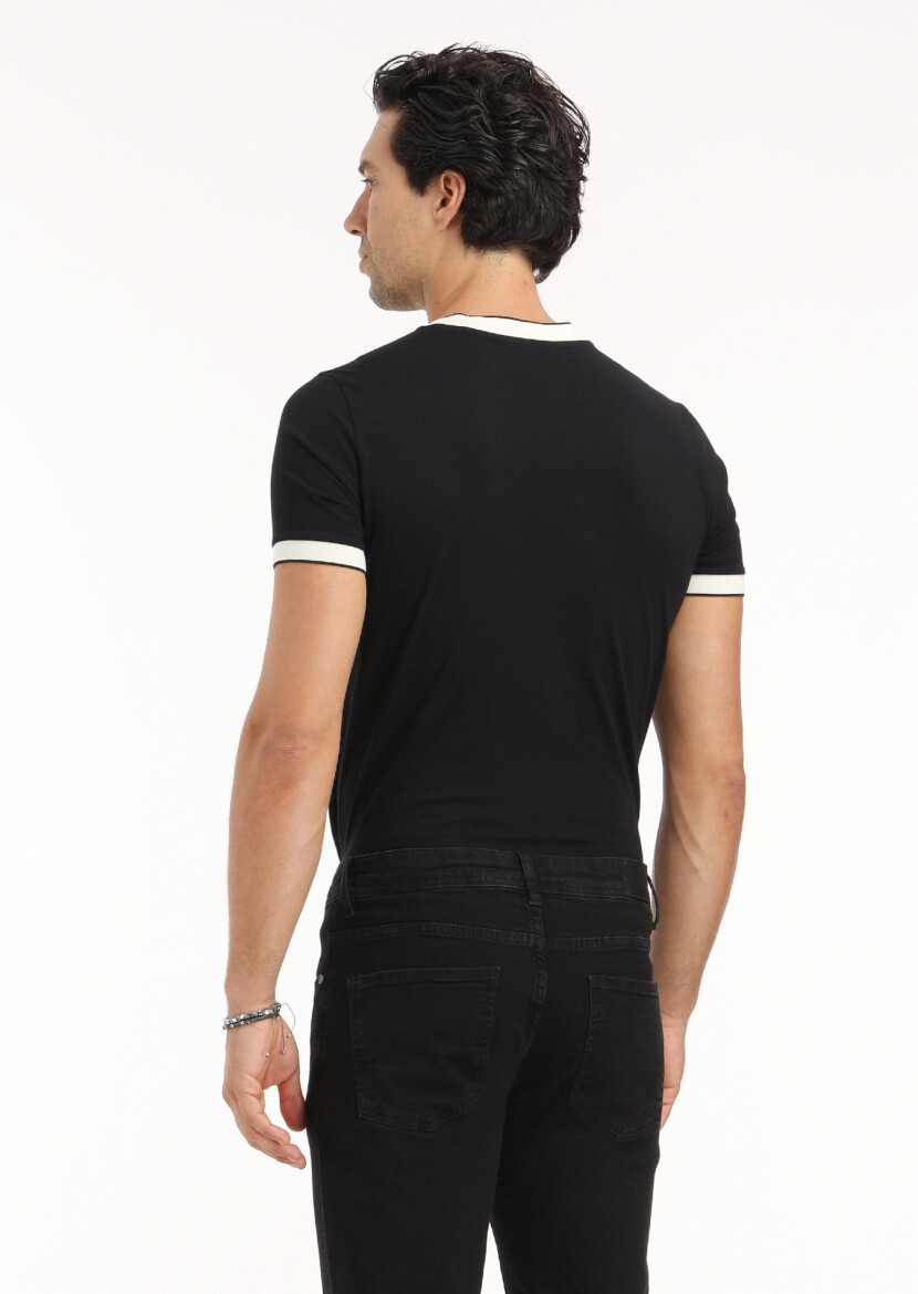 Black Plain Crew Neck 100% Cotton T-Shirt - 5