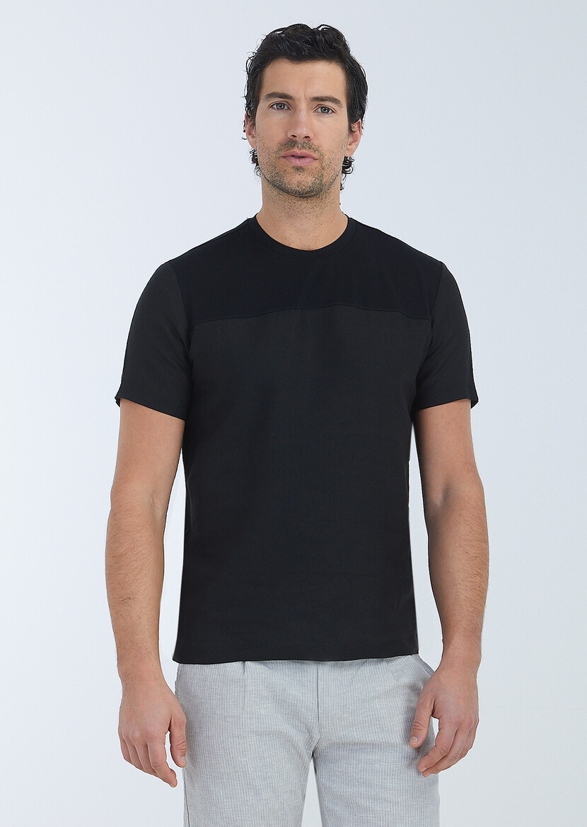 Black Plain Crew Neck 100% Cotton T-Shirt - 2