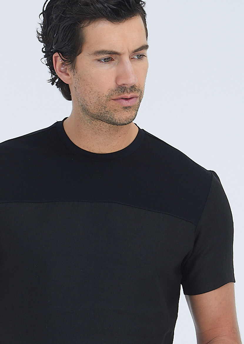 Black Plain Crew Neck 100% Cotton T-Shirt - 3