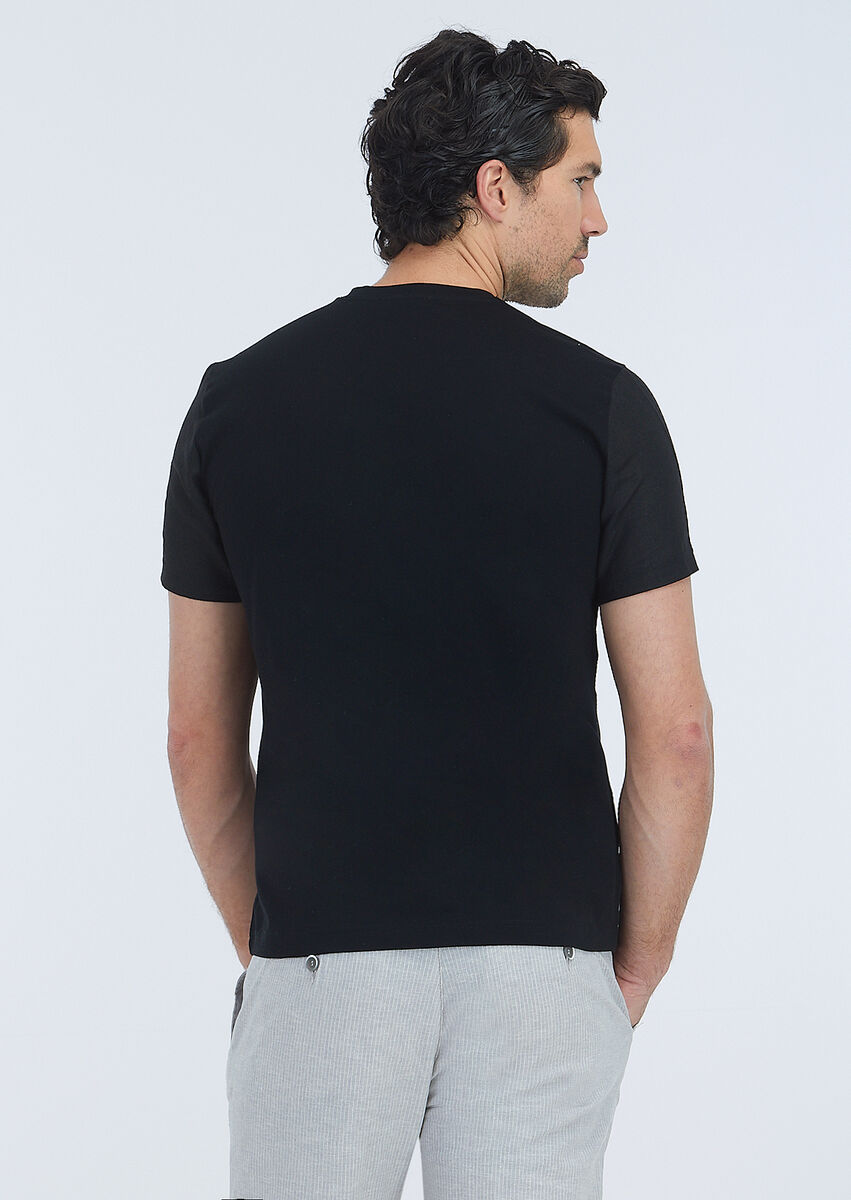 Black Plain Crew Neck 100% Cotton T-Shirt - 4