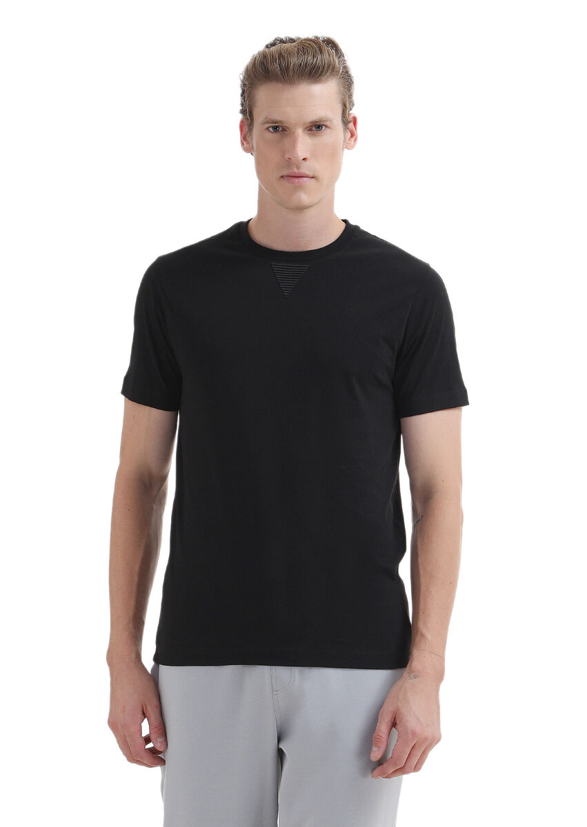 Black Plain Crew Neck 100% Cotton T-Shirt - 1