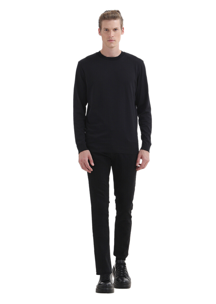 Black Plain Crew Neck 100% Cotton T-Shirt - 2