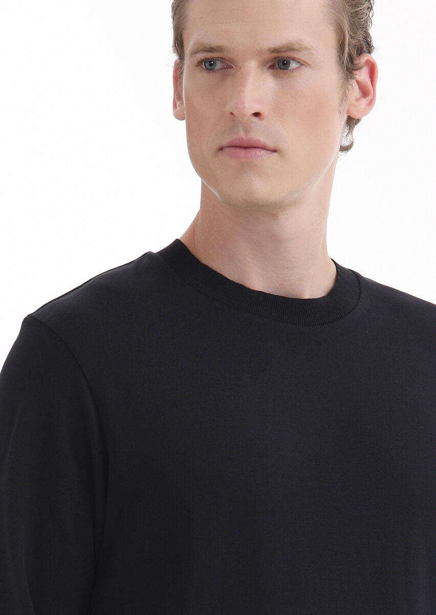 Black Plain Crew Neck 100% Cotton T-Shirt - 3